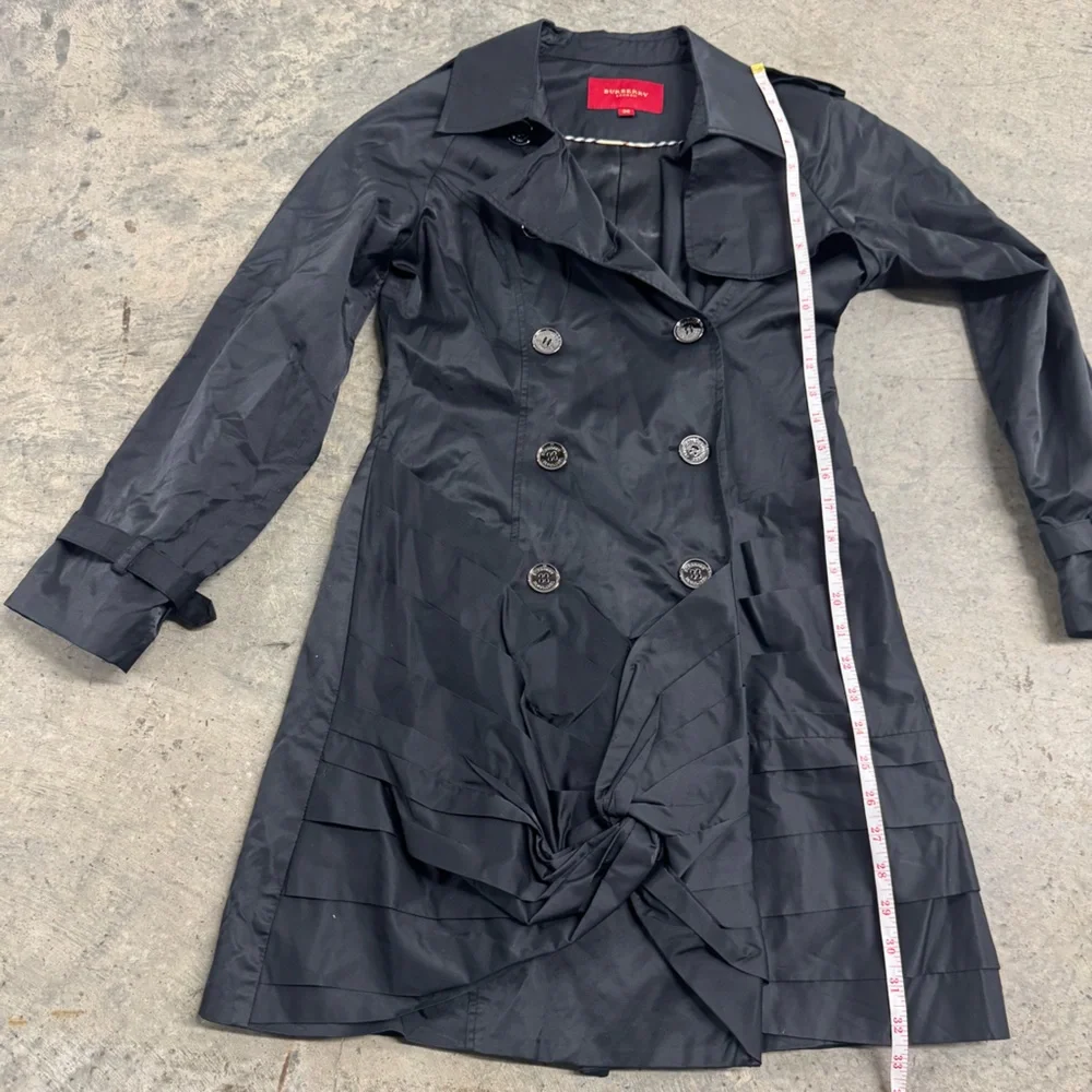 Burberry Women’s Black Ruched Trench Coat Jacket Size S Designer Luxury Classic - Picture 4 of 11